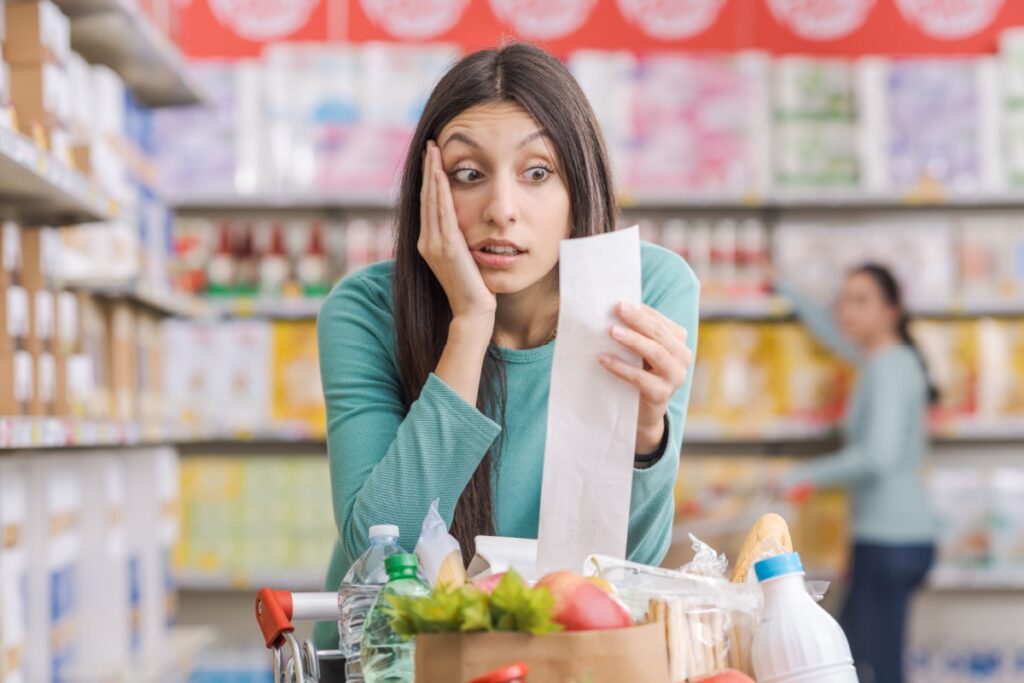 grocery shopper shocked expensive receipt