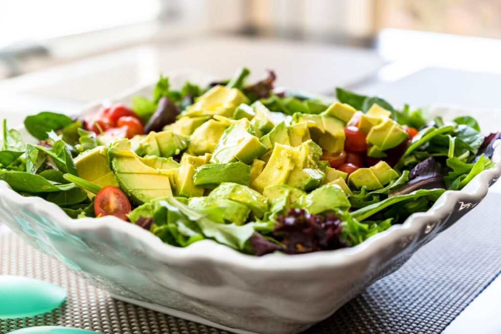 organic salad with avocado chunks