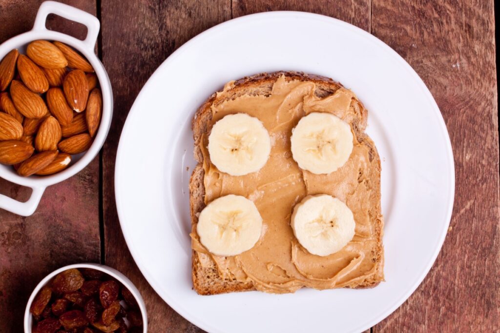 peanut butter almond banana on wheat toast