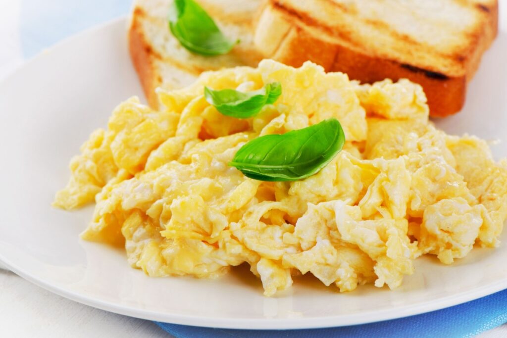 scrambled eggs and toast basil