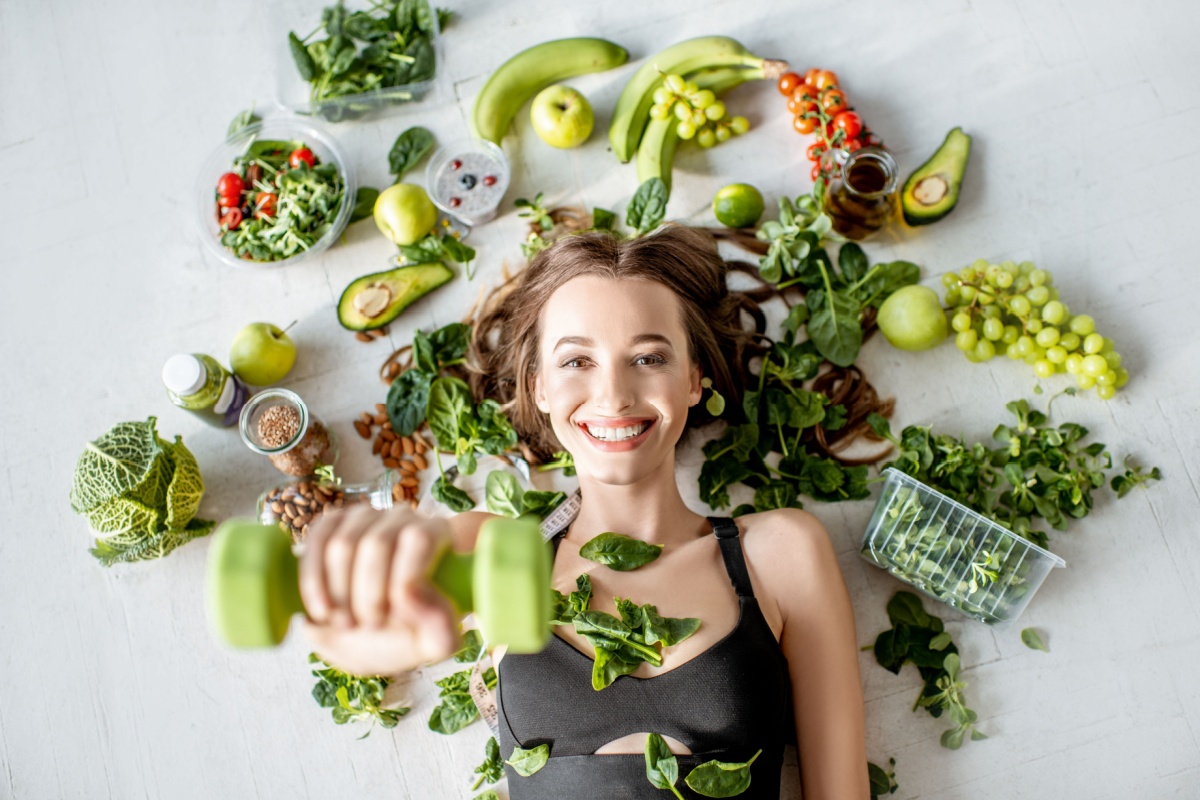 woman healthy food and weight vegetables