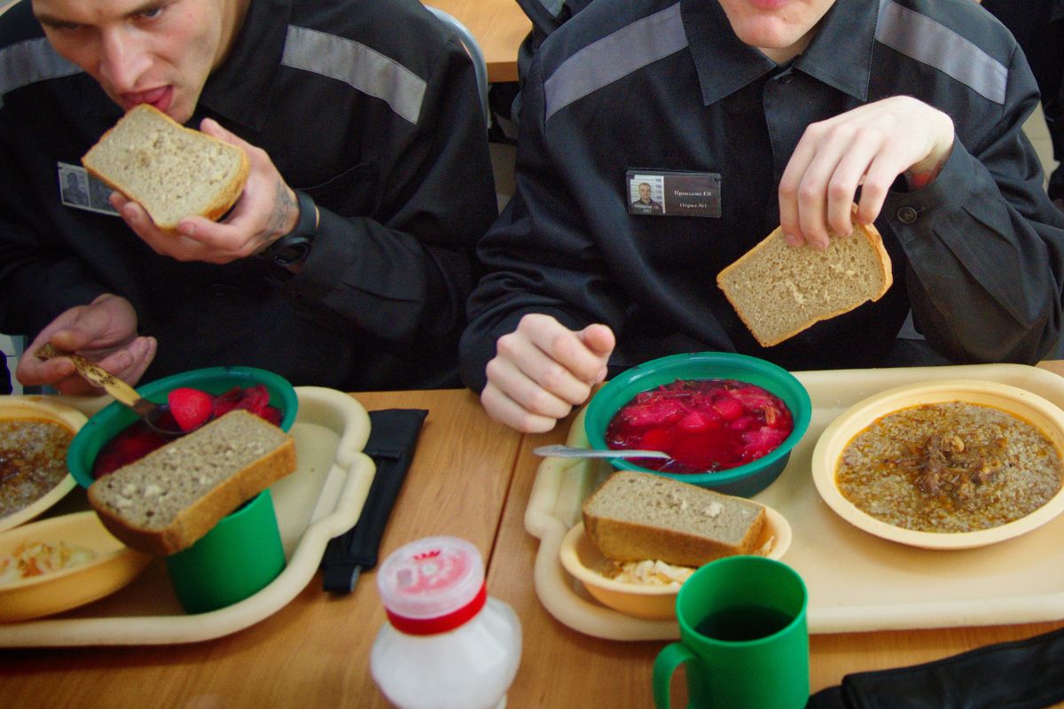 Inmates eating at the cafeteria