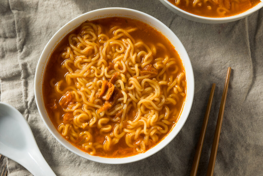 Spicy Instant Ramen Noodle Bowl Ready to Eat